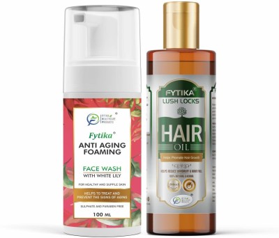 FYTIKA HEALTHCARE PRODUCTS Fytika Anti-Aging Foaming  + Lush Locks Hair Oil - Combo Pack Face Wash(200 ml)