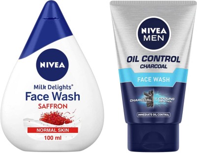 NIVEA Oil Control Charcoal FW and MD Saffron FW 100ml Face Wash(200 g)