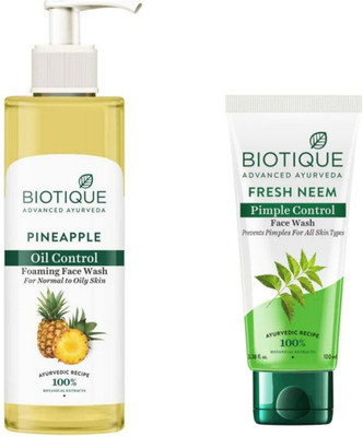 BIOTIQUE Fresh Neem 100Ml & Pineapple 200Ml  ( Pack 0f 2) Face Wash(300 ml)