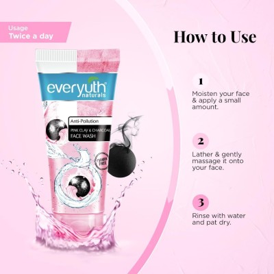 Everyuth Naturals Anti Pollution Pink Clay & Charcoal  50g Pack of 3 Face Wash(150 g)