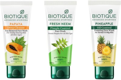 BIOTIQUE  100ml- Papaya, Fresh Neem, Pineapple (Pack of 3) Face Wash(300 ml)