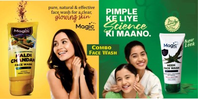 MAGIC ZONE AYURVEDA SKIN BRIGHTENING HALDI & CHANDAN - 100 ML AND NEEM FACE WASH 100ML FOR PIMPLE | ACNE | DARK CIRCLE (COMBO) Face Wash(200 ml)