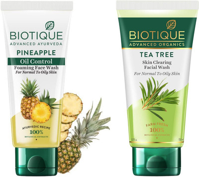 BIOTIQUE Pineapple 150ml & Tea Tree 150ml Facewash Set of 2 Face Wash(300 ml)