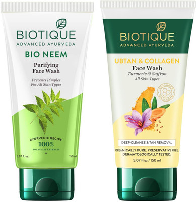 BIOTIQUE Fresh Neem  150 ML And Ubtan & Collagen  150 ML Face Wash(300 ml)