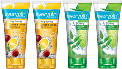 Everyuth Naturals Lemon & Cherry  (2X50ml), Purifying Neem  (2X50ml) Face Wash(200 ml)