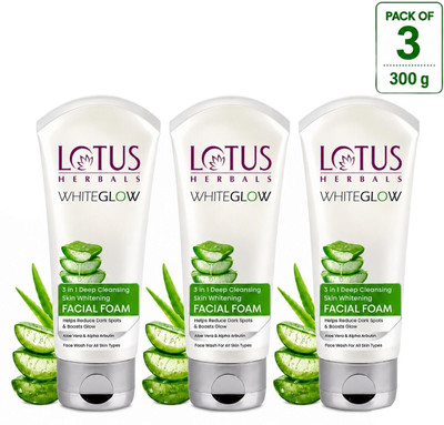 LOTUS HERBALS WG 3-In-1 Deep Cleansing Skin Whitening Facial Foam (100g) pack of 3300g Face Wash(300 g)