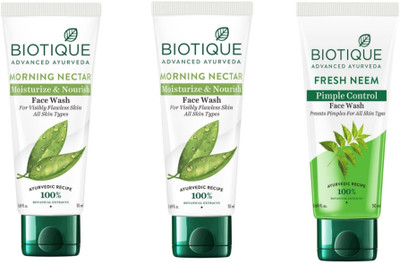 BIOTIQUE Morning Nectar  50 ml (Pack of 2), Fresh Neem  50 ml (Pack of 1). Face Wash(150 ml)