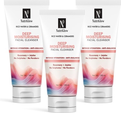 NutriGlow Hydrating Rice Water & Ceramides Facial Cleanser, Sulfate Free, Paraben Free, Deep Moisturising Pack of 3 Face Wash(300 ml)