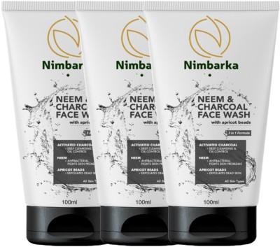 NIMBARKA Neem & Charcoal  With Apricot Beads 3 in 1 Formula 100ml Pack Of 3 Face Wash(300 ml)