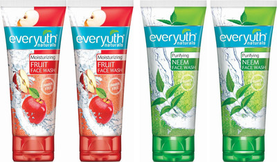 Everyuth Naturals moisturizing fruit 50g 2pc and purifying neem 50g 2pc Face Wash(200 g)