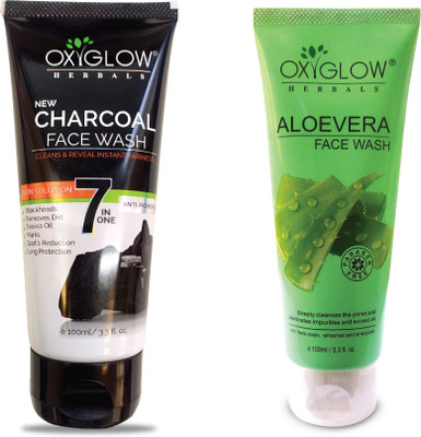 oxy glow herbals Charcoal  100 Gm & Alovera  100 ml (Combo Pack) Face Wash(200 g)