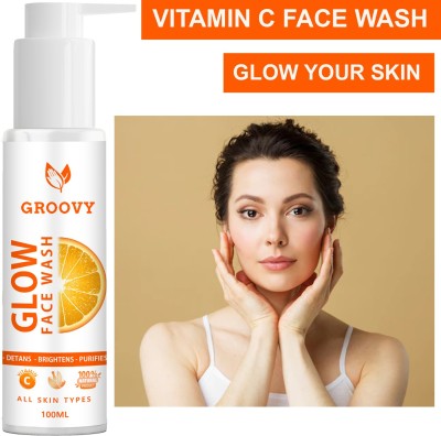 GROOVY Natural Vitamin C Clean & Brighten Skin Oil Free Look Instant Glow Women All Skin Types Face Wash(100 ml)