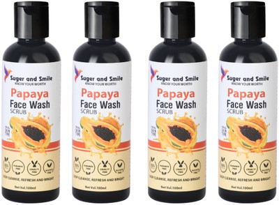 Suger and smile Papaya facewash scrub pack of 4(100ml each) Face Wash(400 g)