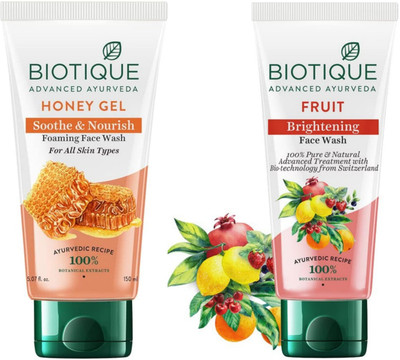 BIOTIQUE Honey Gel  150 ML & Fruit  150 ML Face Wash(300 ml)
