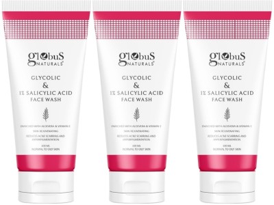 Globus Naturals Pimple Clear Glycolic & Salicylic Acid , Set of 3  Face Wash(300)