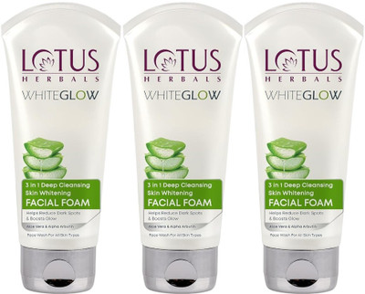LOTUS HERBALS WG 3-In-1 Deep Cleansing Skin Whitening Facial Foam (100g) pack of 3300g Face Wash(300 g)