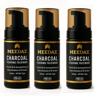 meedax Charcoal  Foaming with Vitamin B3 & Aloe Vera – Pack of 3 (Each 100 ml) Face Wash(300 ml)