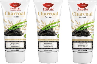 DOUBLE LIPS Activated Charcoal for All Skin Type with Turmeric & Saffron for Tan removal and Skin brightning 100 ml -  Pack of 3 Face Wash(300 ml)