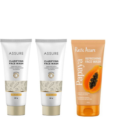 Rastic Assure Clarifying Facewash and Papaya Facewash (Pack of 3) Face Wash(180 g)
