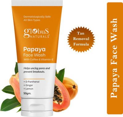 Globus Naturals Papaya with Coffee & Vitamin-E, Helps Unclog Pores & Reduces Breakouts Face Wash(50 g)