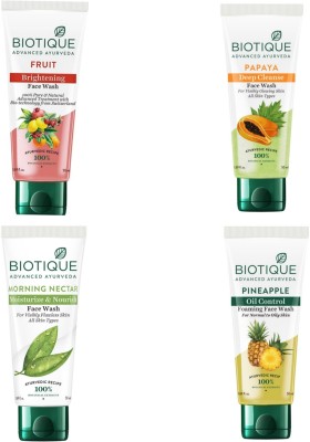 BIOTIQUE Fruit  50 ml, Papaya  50ml, Morning Nectar  50ml. Pineapple  50ml. Face Wash(200 ml)