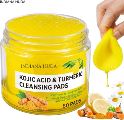 INDIANA HUDA Turmeric & Kojic Acid Face Cleansing Pads for Acne & Glow - 50 Pcs Face Wash(50 g)