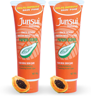 JUNSUI Papaya Scrub FaceWash 100g (Pack of 2) | Helps to Improve Skin Tone | Contains Papaya Extract and Yam Bean Extract Face Wash(200 g)