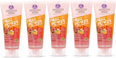 Ayouthveda Fruit Power | Pamper Your Skin With Fruity Fresh Experience | (Combo Pack of 5) (100ml each) Face Wash(500 ml)