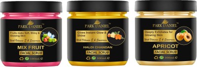 PARK DANIEL MixFruit,Haldi Chandan & Apricot Extract Face Cleanser Scrub Pack of 3 of 100 ML Face Wash(300 ml)