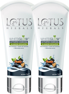 LOTUS Herbals WhiteGlow Activated Charcoal & Almond Exfoliator ( 100g * 2 ) Face Wash(200 g)
