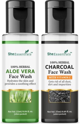 She Essentials Aloe Vera | Activated Charcoal | Vitamin C  Hydrating Skin & Natural Glowing Skin Face Wash(50 ml)