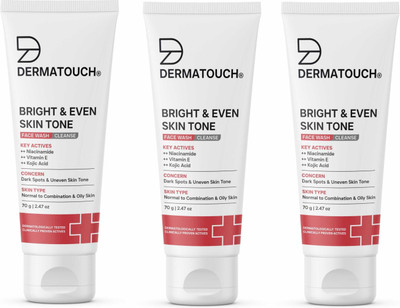Dermatouch Bright & Even Tone with Niacinamide, Vitamin E and Kojic Acid | Daily Gentle For Tan, Pigmentation, Uneven Tone |(Pack of 3) Face Wash(210 g)