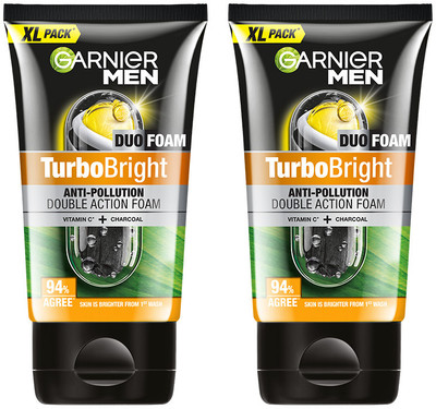 Garnier Men Turbo Bright Double Action,Anti Pollution with Charcoal and Vitamin C Face Wash(300 g)