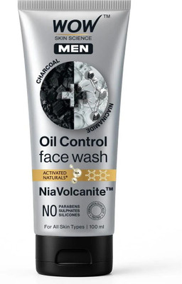WOW SKIN SCIENCE MEN CHARCOAL + NIACINAMIDE Oil-Control  | Absorbs Excess Oil & Deep Cleanses | NiaVolcanite™ Technology Face Wash(100 g)