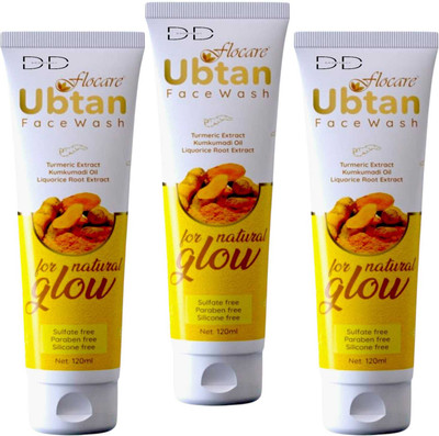 DOOMSDAY FLOCARE UBTAN FACEWASH TURMERIC FOR NATURAL GLOWING SKIN PACK OF 120ml x 3 Face Wash(360 ml)