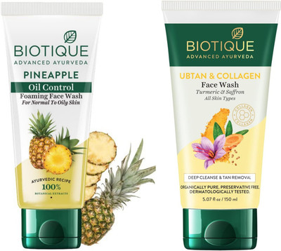 BIOTIQUE Pineapple 150ml & Ubtan 150ml Facewash Set of 2 Face Wash(300 ml)