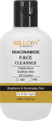 WILLORY Niacinamide Face Cleanser | Anti-Acne & Oil Control for Brightening & Illuminating Skin | Suitable for All Skin Types | AM & PM Use Face Wash(100 ml)