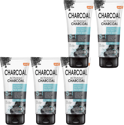 MOSKLIN CHARCOAL ACTIVATED FACEWASH FOR DEEP CLEANSING & IMPURITITY PACK OF - 100ml x 5 Face Wash(500 ml)