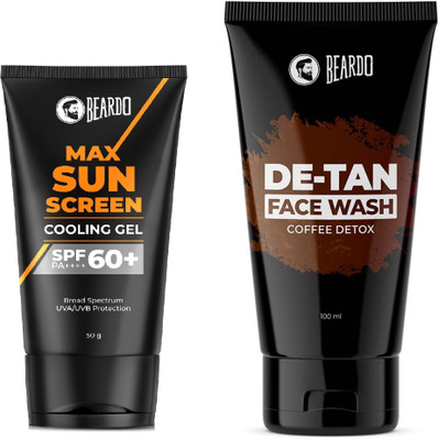 BEARDO Men SPF 60+ PA++++ UVA/UVB Max Sunscreen Cooling Gel & DeTan Coffee  Face Wash(150 g)