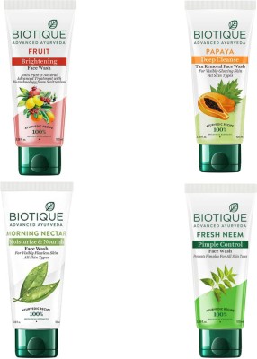 BIOTIQUE  100ml- Fruit, Papaya, Morning Nectar, Fresh Neem (Pack of 4) Face Wash(400 ml)