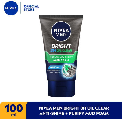 NIVEA Men Bright 8H Oil Clear Anti-Shine Purify Mud Foam (IMPORTED) Face Wash(100 g)