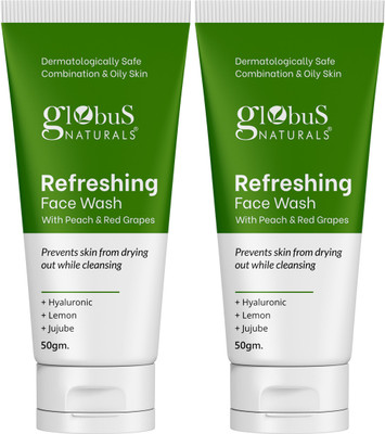 Globus Naturals Refreshing with Peach & Red Grapes, For Anti Aging and Moisturising, Set of 2 Face Wash(100 g)