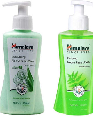 Himalaya Herbals PURIFYING NEEM FACE WASH 200ML +ALOVEVERA FACE WASH 200ML PACK OF2 Face Wash(400 ml)