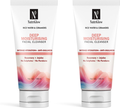 NutriGlow Hydrating Rice Water & Ceramides Facial Cleanser, Sulfate Free, Paraben Free, Deep Moisturising Pack of 2 Face Wash(200 ml)