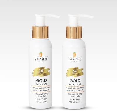 Karrot Natural 24 Carat Gold  with Hyaluronic acid, Carrot & Almond | for glowing skin | gives natural glow | SLS & Paraben free | Pack of 2 Face Wash(100 ml)