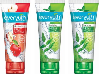 Everyuth Naturals moisturizing fruit 50g 1pc and purifying neem 50g 2pc Face Wash(150 g)