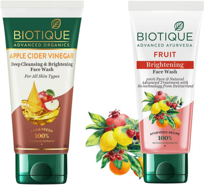 BIOTIQUE Apple Cider Vinegar 150ml & Fruit Brightening 150ml Facewash Set of 2 Face Wash(300 ml)
