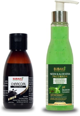 Subaxo Herbal Charcoal  100 ml And Neem & Aloevera  200 ml Face Wash(300 ml)
