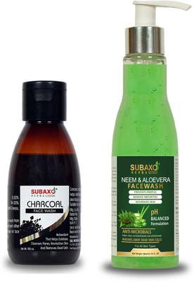 Subaxo Herbal Charcoal  100 ml And Neem & Aloevera  200 ml Face Wash(300 ml)