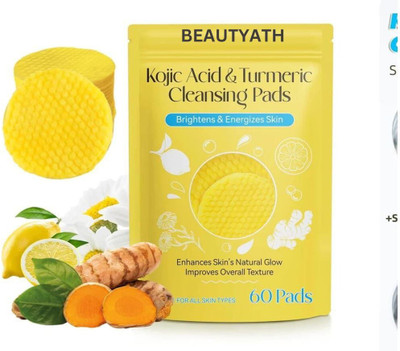 BEAUTYATH New Kojic Acid & Turmeric Face Cleansing Pads for Even Skin Tone 60 Count(60 g)